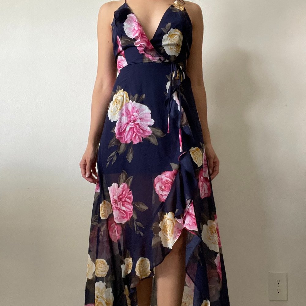 Blue floral Chiffon maxi dress size M